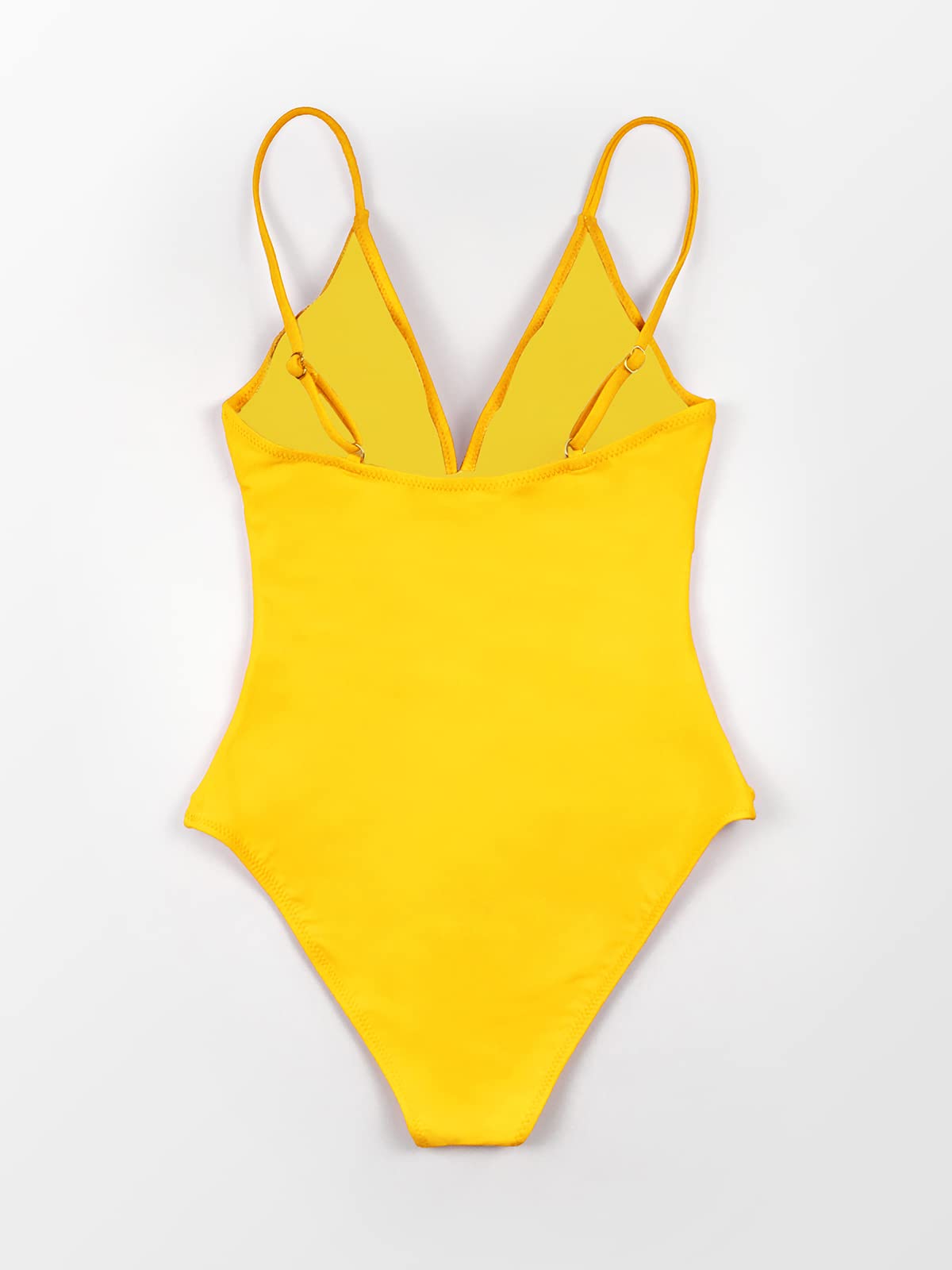 CUPSHE Women's Shirring Design V-Neck Low Back One Piece Swimsuit, XS Yellow