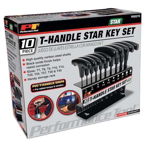 10-Piece Long Arm Star T-Handle Hex Key Set - Heavy Duty Allen Wrenches with Storage Rack