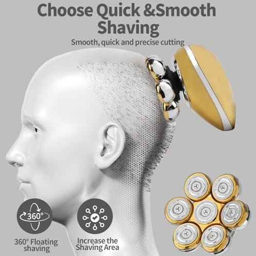 7D Floating Head Shaver for Bald Men,IPX7 Waterproof Shaving Grooming Kit,5 in 1 Men's Electric Razor,Dry/Wet Shaver for Home/Travel,Nice Trimmer Gift for Dad,Husband,Boyfriend