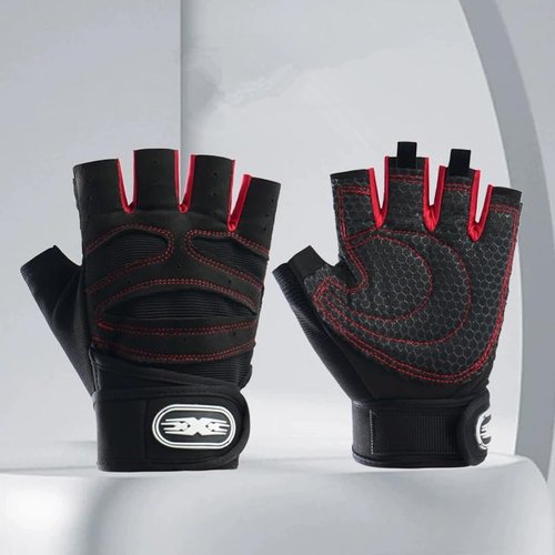 Sport Weight Lifting Gloves for Men and Women, Full Palm Protection Wrist Wraps,Workout Gloves for Gym, Dumbbell, Fitness, Weightlifting, Climbing, Cycling(Red&Black,L)