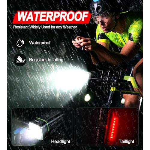Bike Light Set USB Rechargeable - 5400mAh Bike Headlight & Taillight with Digital Display, 3 LED Super Bright 1600 Lumen 6 Lights Modes for All Bicycles, Road, Mountain, Night Riding
