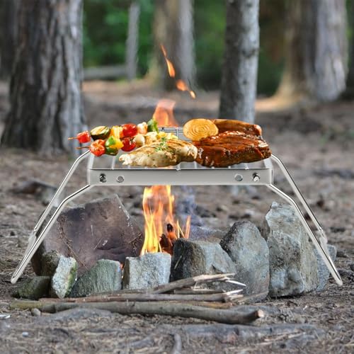 2Pcs Folding Campfire Grill, 304 Stainless Steel Portable Grill Grate for Outdoor Cooking