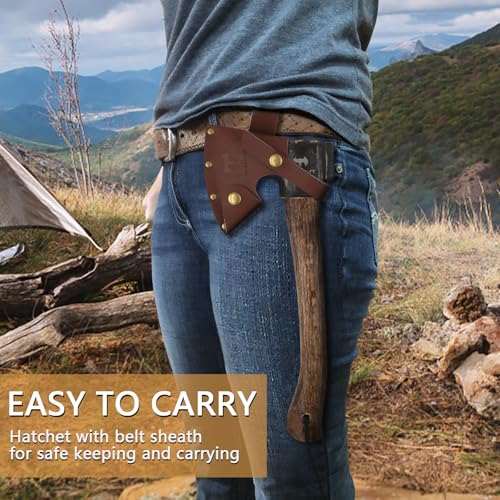 14.4-Inch Camping Hatchet with Leather Sheath and Sharpening Stone - Multipurpose Axe