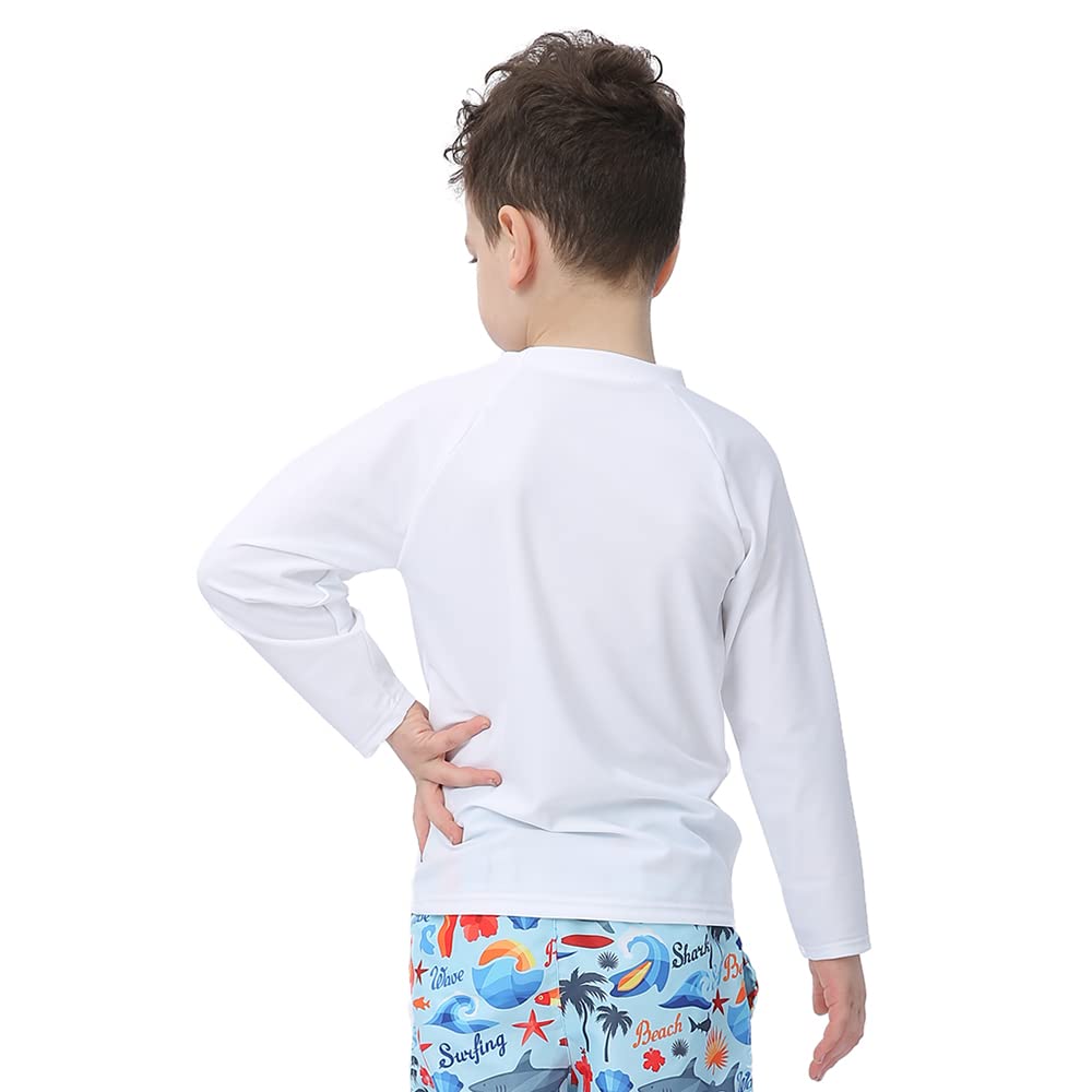 Boys' Long Sleeve Rashguard Swimwear Rash Guard Athletic Tops Swim Shirt UPF 50+ Sun Protection, White 6