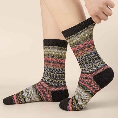 Womens Socks 5 Pairs Warm Merino Wool Socks for Women Thermal Boot Crew Lightweight Gifts Size 9-11