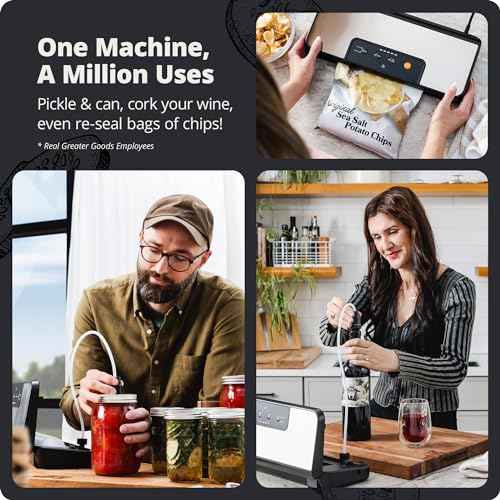 Greater Goods Vacuum Sealer ? Powerful, Compact, with 4-in-1 Functions, Built-in Cutter, and Vacuum Seal Bags, Ideal for Sous Vide and Food Storage (Onyx Black)