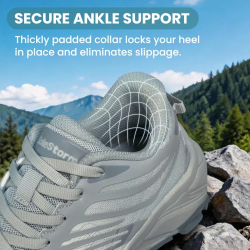 Women's Lightweight Hiking Shoes White Grey Size 7 Outdoor Walking Sneakers