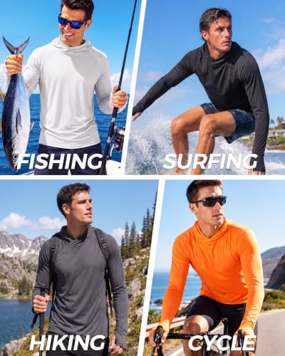 Men's UPF 50+ Sun Hoodie Long Sleeve Fishing Shirt Large White