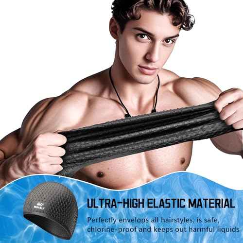 Whlae Extra-Large Swim Cap, Featuring A Durable Silicone Strap and Waterproof Ear Design, Suitable for Long Hair, Thick Curly Hair and African Braids
