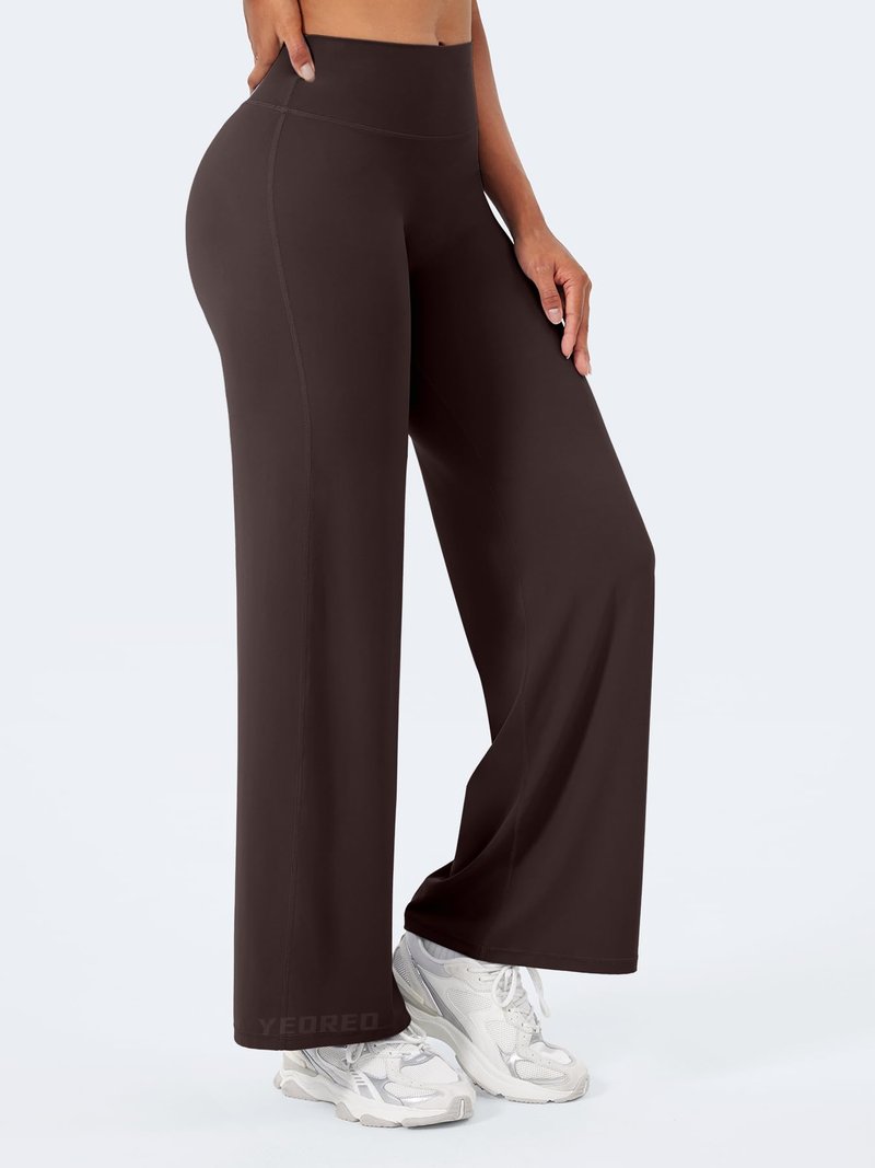 YEOREO Workout Leggings Womens No Front Seam Straight Leggings 29" High Waist Buttery Eddiy Gym Yoga Pants Dark Brown S