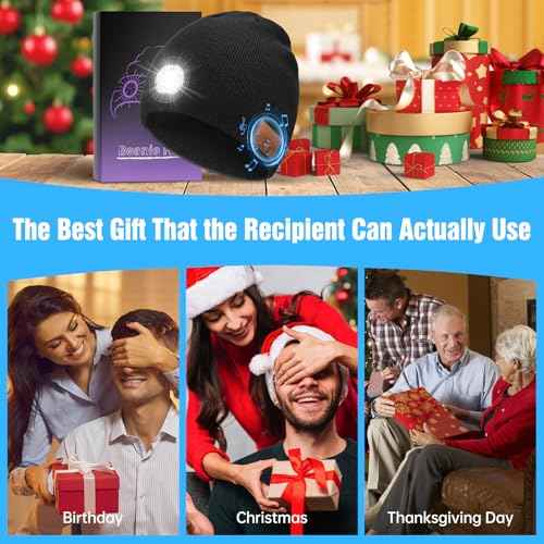 MUSIC Lighted Beanie (Bluetooth V5.4), built-in LED, Microphone and Speaker,Winter Christmas Gift for Family, Dad, Men and Father