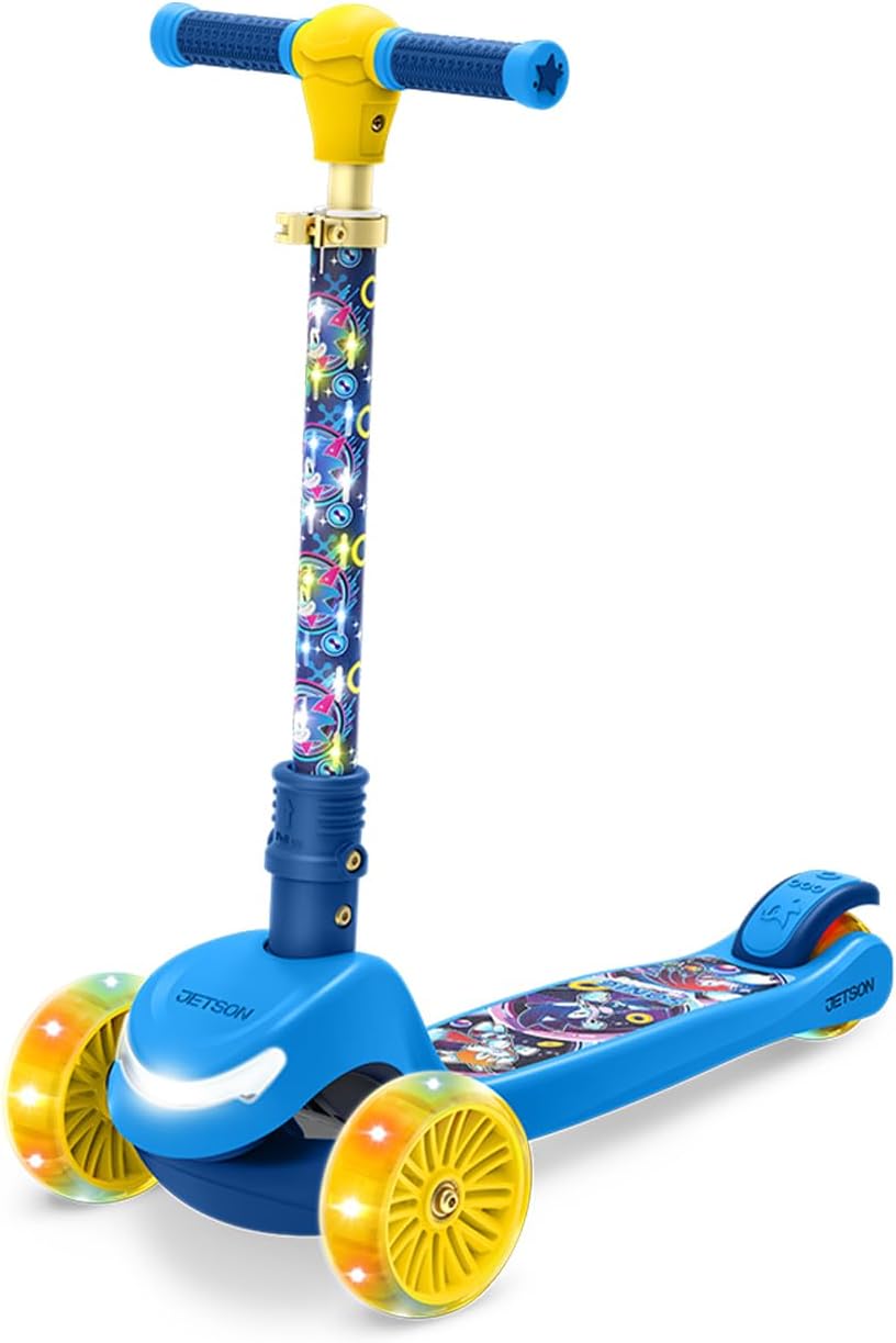 Jetson Character Kids Kick Scooter, LED Lights on Stem & Light-Up Wheels, Lightweight Frame, Height-Adjustable Handlebar, Lean-to-Steer System, Easy-Fold Mechanism