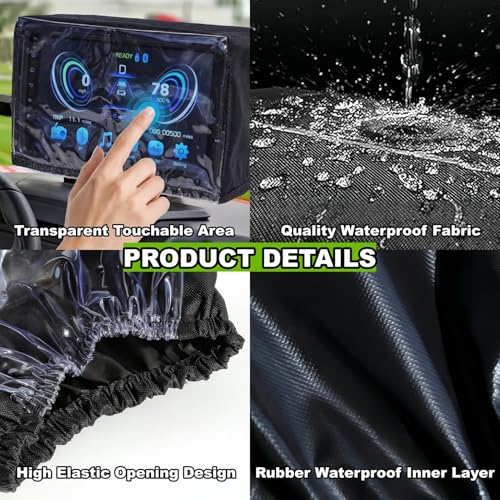 Woho Waterproof Touchscreen Cover for Golf Cart with Elastic Opening - Black with Clear Window
