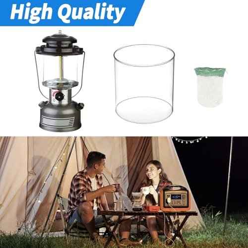 10-Pack Propane Lantern Mantles with Glass Globe: U-Shape & Standard Replacement Parts for Camping Lanterns. Clear Lantern Globe Compatible with Coleman Fuel Lanterns
