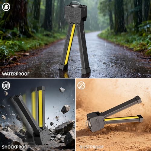 Black Portable Magnetic Work Light with 180° Swivel & Power Bank - Gym & Camping Lighting