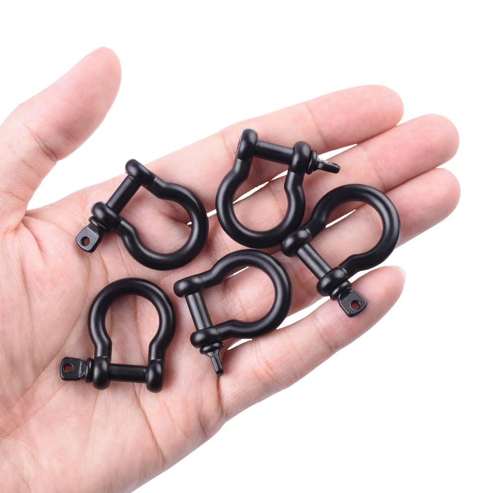 10 Pack 3/8"(10mm) Metal Bow Shackle for Emergency Survival Paracord Bracelet Parachute 550 Cord Pets Straps FLQ044A(Black)