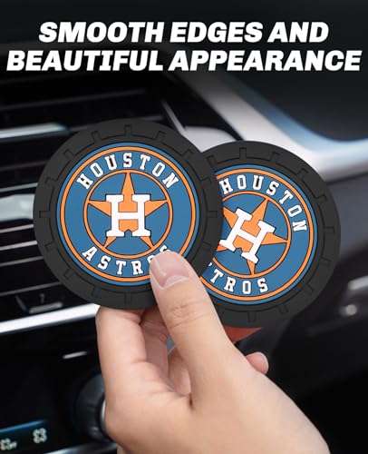 2PCS Car Cup Holder Coasters - Houston Astros Baseball Fan Accessories - Non-Slip Silicone Inserts with Team Logo - Vehicle Interior Decor