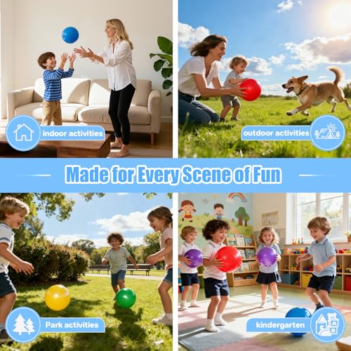 12Pcs 8.5Inch Inflatable Bouncy Balls with Hand Pump - Kids Outdoor & Indoor Play - 6 Colors