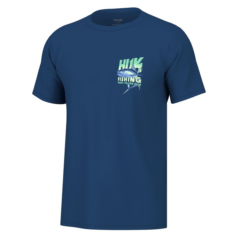 HUK Mens Fishing Graphic Tee, Performance Short Sleeve, Quick-Dry, First Tuna - Set Sail, Small