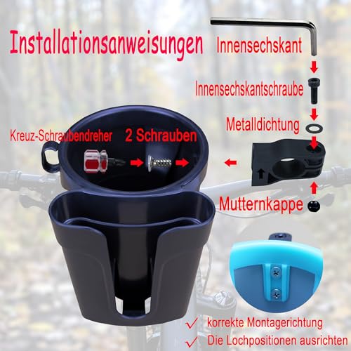 Bike Cup Holder with Phone & Key Storage - Black, Universal Mount for E-Bikes & Scooters