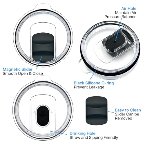 Black 3 Pack Magnetic Replacement Lids for 20 oz Yeti Tumbler & More