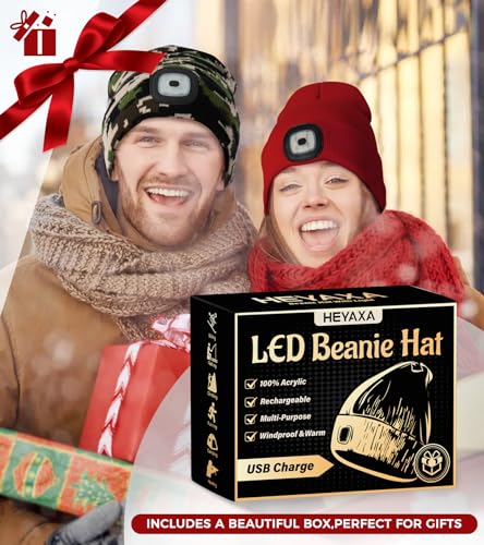Unisex LED Beanie Hat with Light Rechargeable Warm Knitted Cap - Black