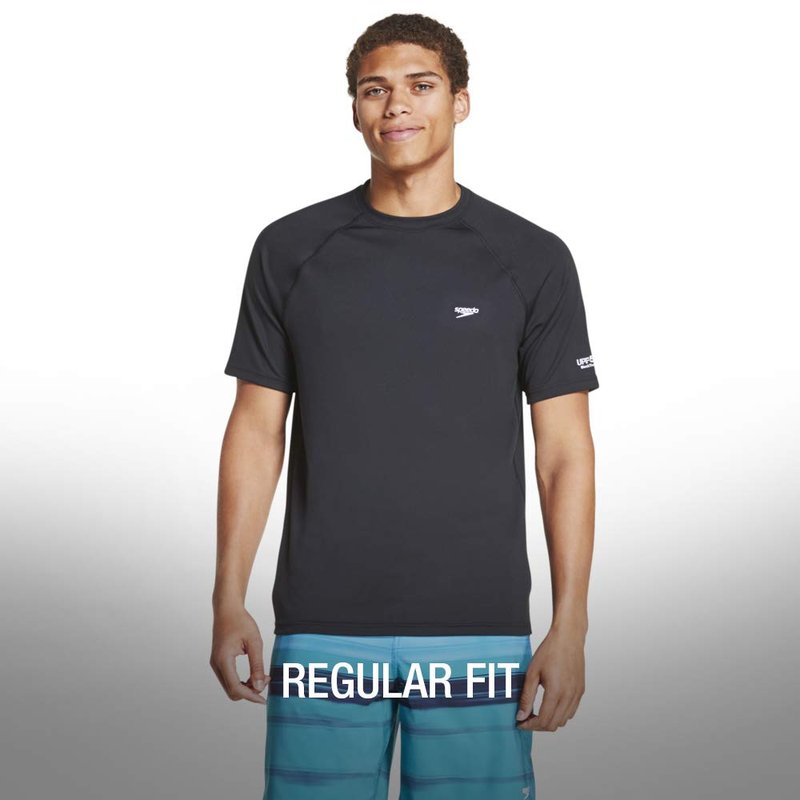 Speedo Men's Uv Swim Shirt Short Sleeve Regular Fit Solid White
