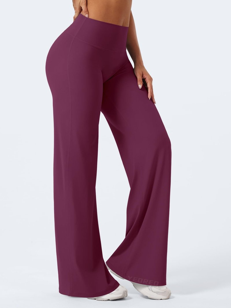 YEOREO Workout Leggings Womens No Front Seam Straight Leggings 33" High Waist Buttery Eddiy Gym Yoga Pants Black Cherry S