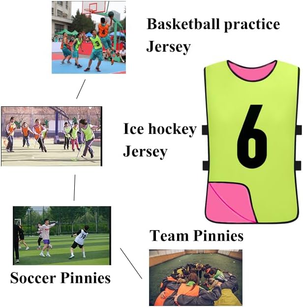 12 Pack Reversible Numbered Pinnies, Double Sided Scrimmage Vest,Team Practice Jerseys for Kids and Adult