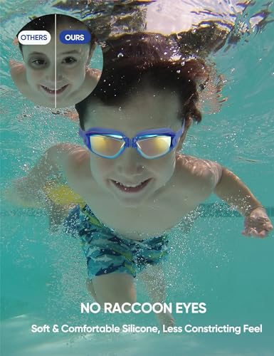 Kids Swimming Goggles 2 Pack - Toddler & Youth Anti-Fog Pool Goggles, Medium Age 9-14, Black Aqua & Blue Aqua Variation