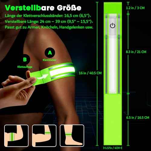 LED Armband for Running(2 Pack),Light Up Arm Bands for Night Walking Running,Rechargeable Lights for Runners,High Visibility Reflective Running Gear Adjustable Light Up Wristbands