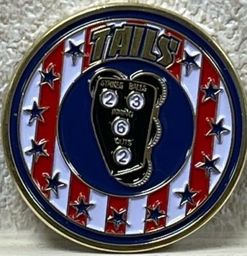 Baseball Softball Umpire Heads or Tails Decision Flip Coin, Patriotic Design, 2-Sided Challenge Coin