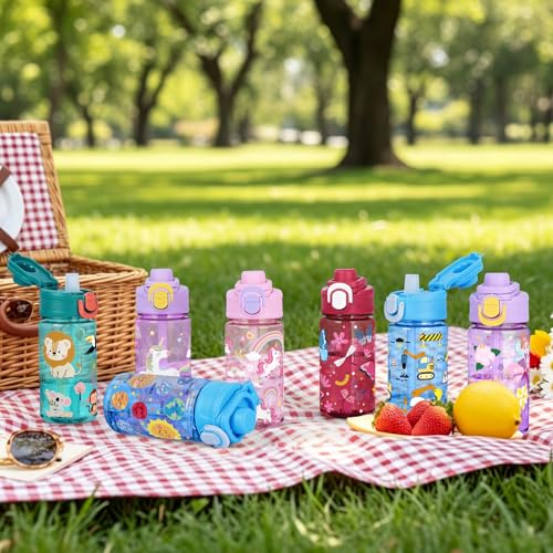 Kids Water Bottle with Bite & Sip Straw - Rainbow Unicorn Set - Pink & Purple