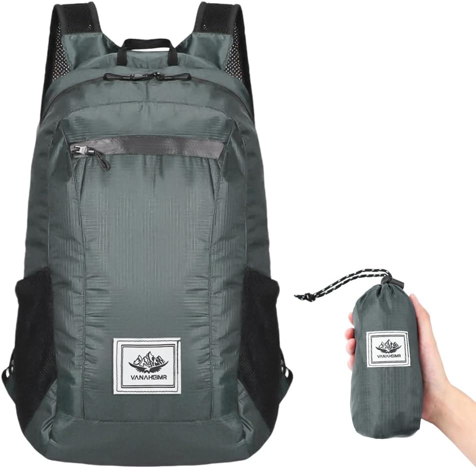 10 L Ultralight Packable Backpack, Grey Travel Foldable Backpack Lightweight Collapsible Day Packs for Camping Hiking Outdoor Cycling Hiking Sports Gym