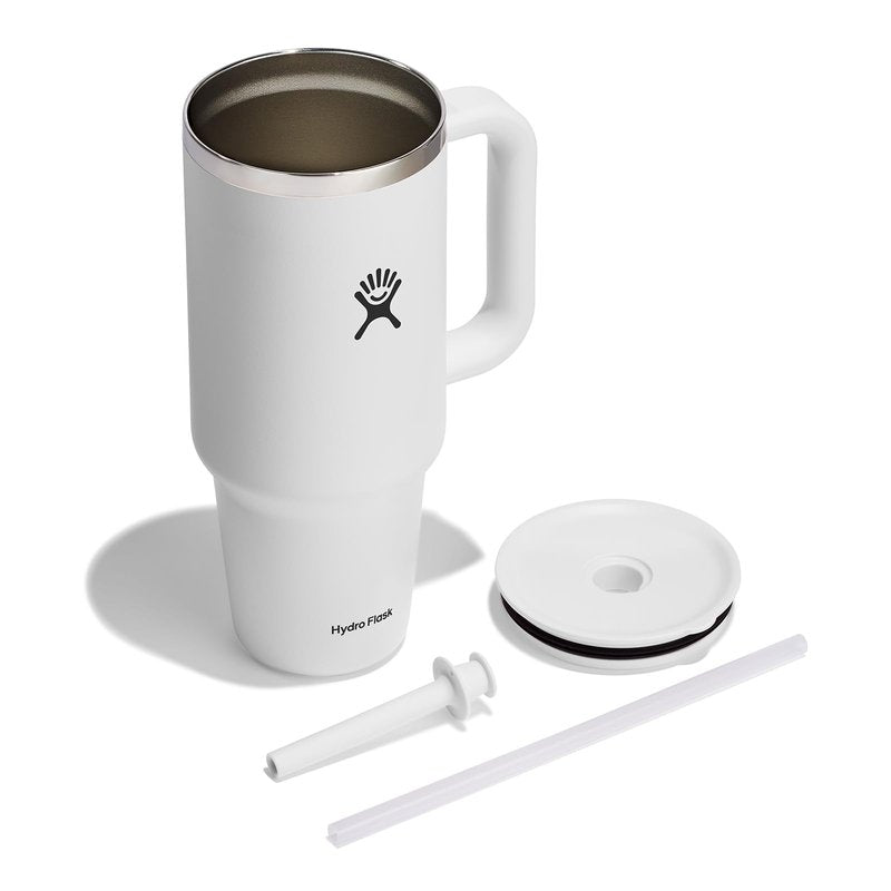 Hydro Flask Travel Tumbler with Handle, Lid and Straw - Insulated Stainless Steel in 40 Oz White