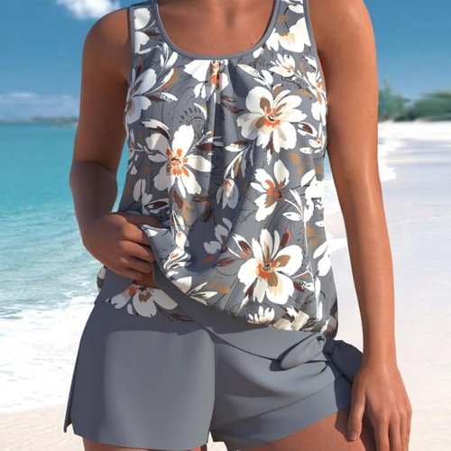 Women's Two Piece Swimsuit with Padded Top and High Waist Shorts, Printed Bikini Set for Beach or Pool(P1,XL)