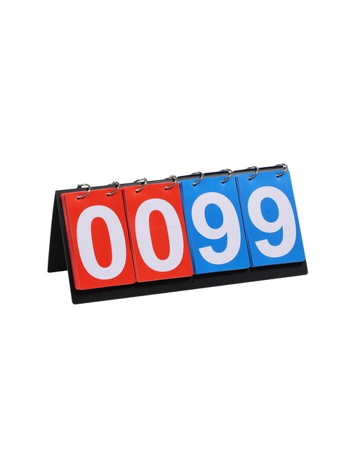 4-Digit Scoreboard, Flipper Scoring Board for Volleyball, Basketball & Kickball, Portable Score Keeper, Red & Blue