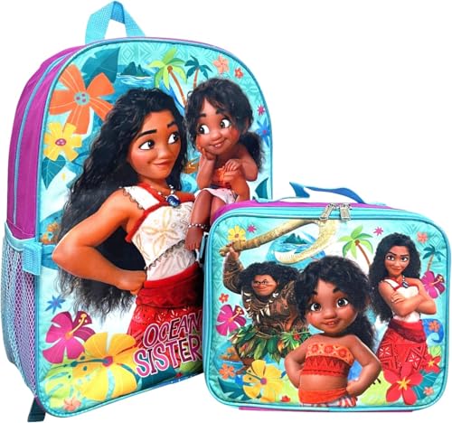 Ruz Moana Girl's 16 Inch Backpack With Removable Matching Lunch Box Set (Moana-Ocean Sisters)