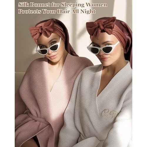 100% Mulberry Silk Bonnet for Sleeping Women Braid Bonnet for Long Hair with Elastic Tie Band Hair Wrap for Braids Curly Hair