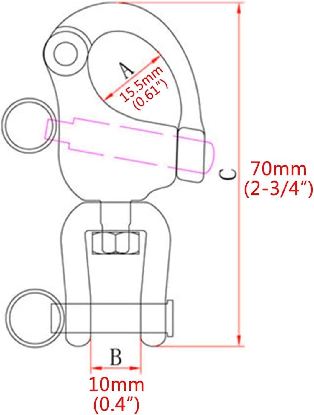 2Pcs Marine Swivel Snap Shackle, 316 Stainless Steel Quick Release Diving Clips Swivel Snap Hook for Sailboat Spinnaker Halyard Yacht