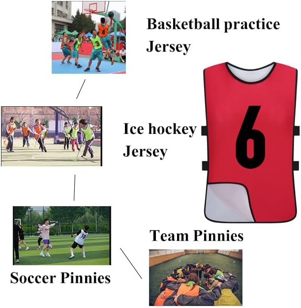 12 Pack Reversible Numbered Pinnies, Double Sided Scrimmage Vest,Team Practice Jerseys for Kids and Adult