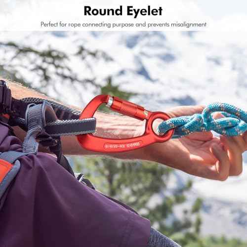 T-Fly Auto Locking Carabiner 35KN (7868 lbs), UIAA Certified 5.4" Climbing Rock Carabiner with Round Eyelet for Rappelling, Climbing, Ropes (Red)