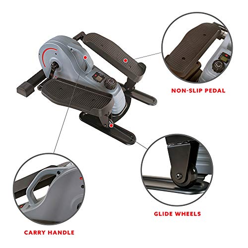 Sunny Health & Fitness 2-in-1 Sit/Stand Mini Elliptical Machine, Portable Under Desk Peddler Exerciser for Senior Home Workout, Optional Free Sunnyfit App Bluetooth Link, Handlebars or Resistance Band