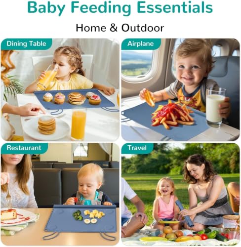 Denim Blue Silicone Baby Placemat - Non-Slip, Dishwasher Safe for Toddler Self-Feeding
