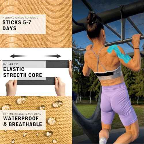 Kinesiology Tape for Shoulder | Waterproof, Sticks 7 Days, Precut Synthetic Material | K Tape for Shoulder Pain Relief & Support - Knees, Lower Back Pain, & Achilese (10 PCS | Nude)