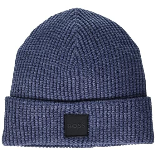 BOSS Men's Square Logo Cotton Ribbed Beanie