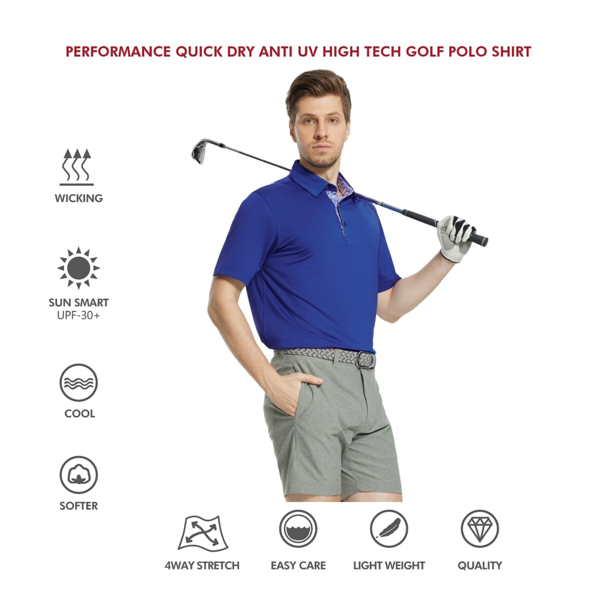 Mens Polo Shirts Short Sleeve Dry Fit Moisture Wicking Tech Performance Casual Sport Solid Golf Shirts for Men
