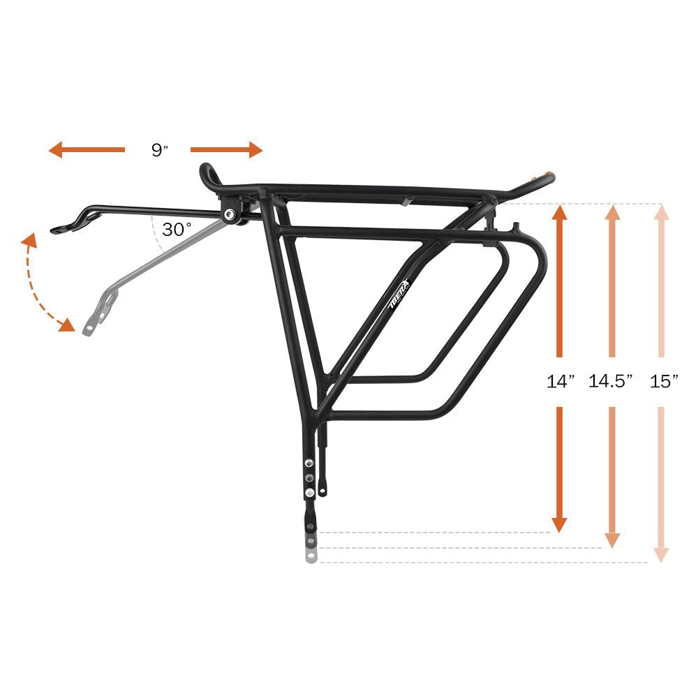 Ibera Bike Rack - Bicycle Touring Carrier Plus+ for Disc Brake Mount, Frame-Mounted for Heavier Top & Side Loads, Height Adjustable for 26"-29" Frames
