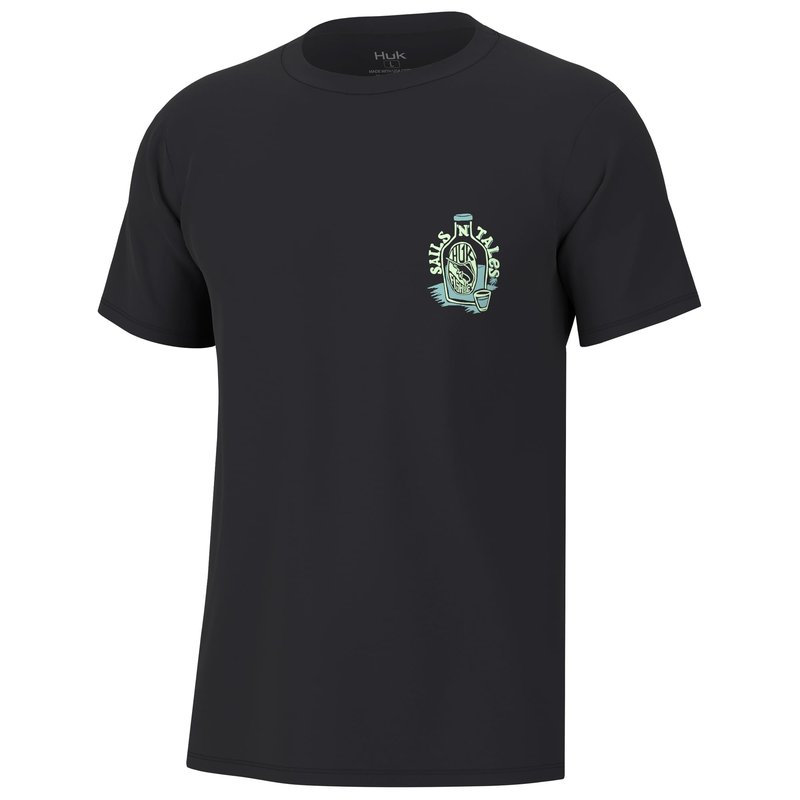 HUK Mens Fishing Graphic Tee, Performance Short Sleeve, Quick-Dry, Sails N Tales - Black, Large