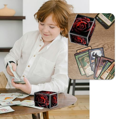 Magnetic Card Deck Box for Trading Card Games - Black & Red Roses, Holds 200+ Cards